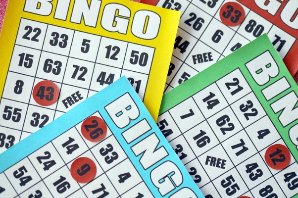 Bingo playing cards and chips.